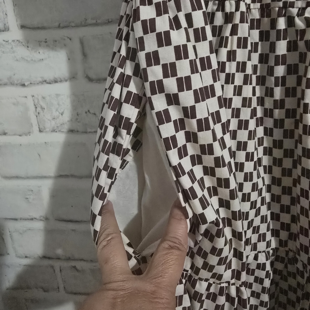 EUC Abercrombie & Fitch Angel Sleeve Trapeze Mini Dress Brown Checkered Size S - Picture 10 of 12